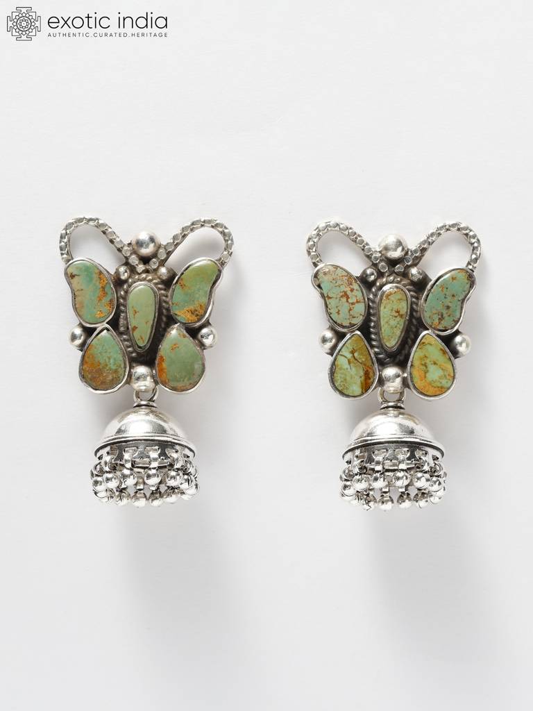 Tibetan Turquoise Gemstone Butterfly Design Jhumki Earrings : LDD305