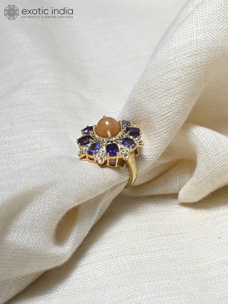 Floral Design Sterling Silver Ring And Tanzanite , Amethyst With Opal In Center : LDD325-55