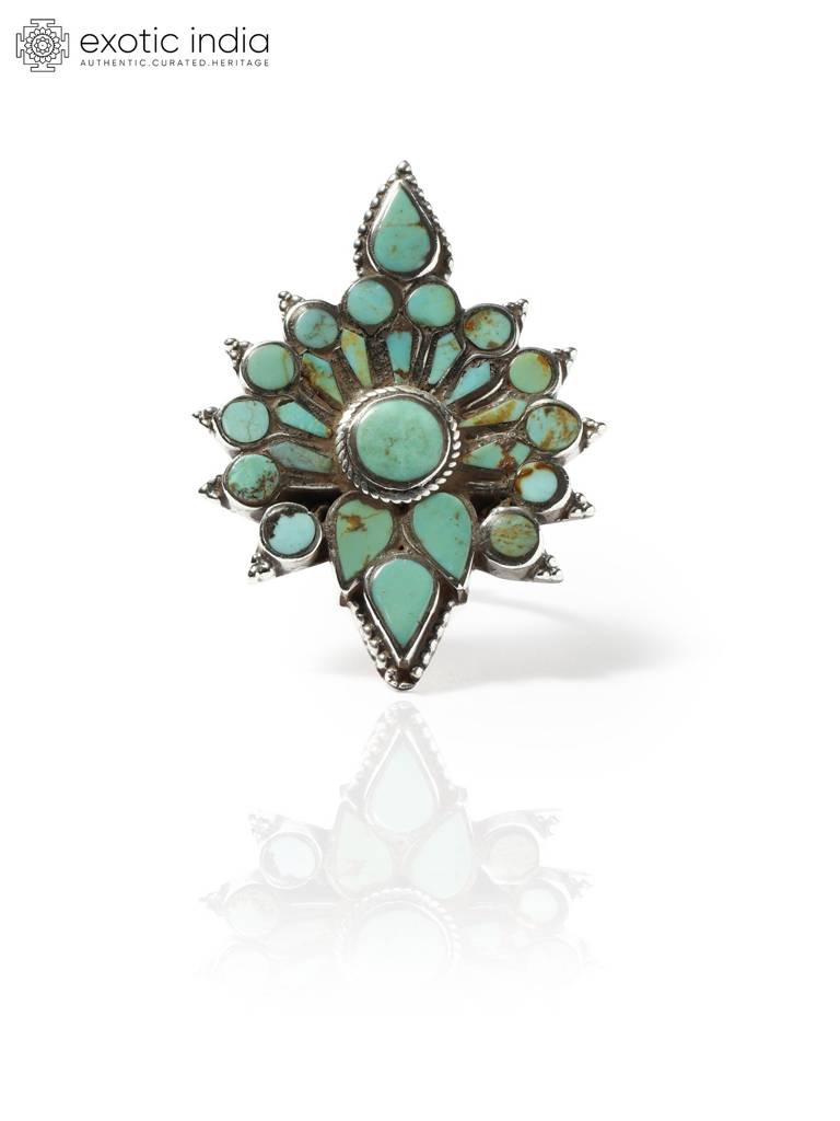 Sterling Silver Ring With Adjustable Floral Turquoise Gemstone : LDD342-7