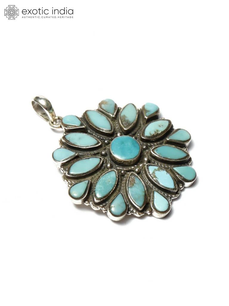 Sterling Silver Pendant With Floral Persian Turquoise : LDD361