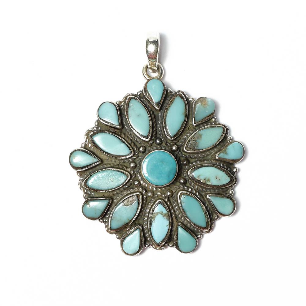 Sterling Silver Pendant With Floral Persian Turquoise : LDD361