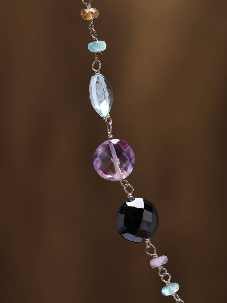 Faceted Multi Stone Sterling Silver Necklace : LDD411