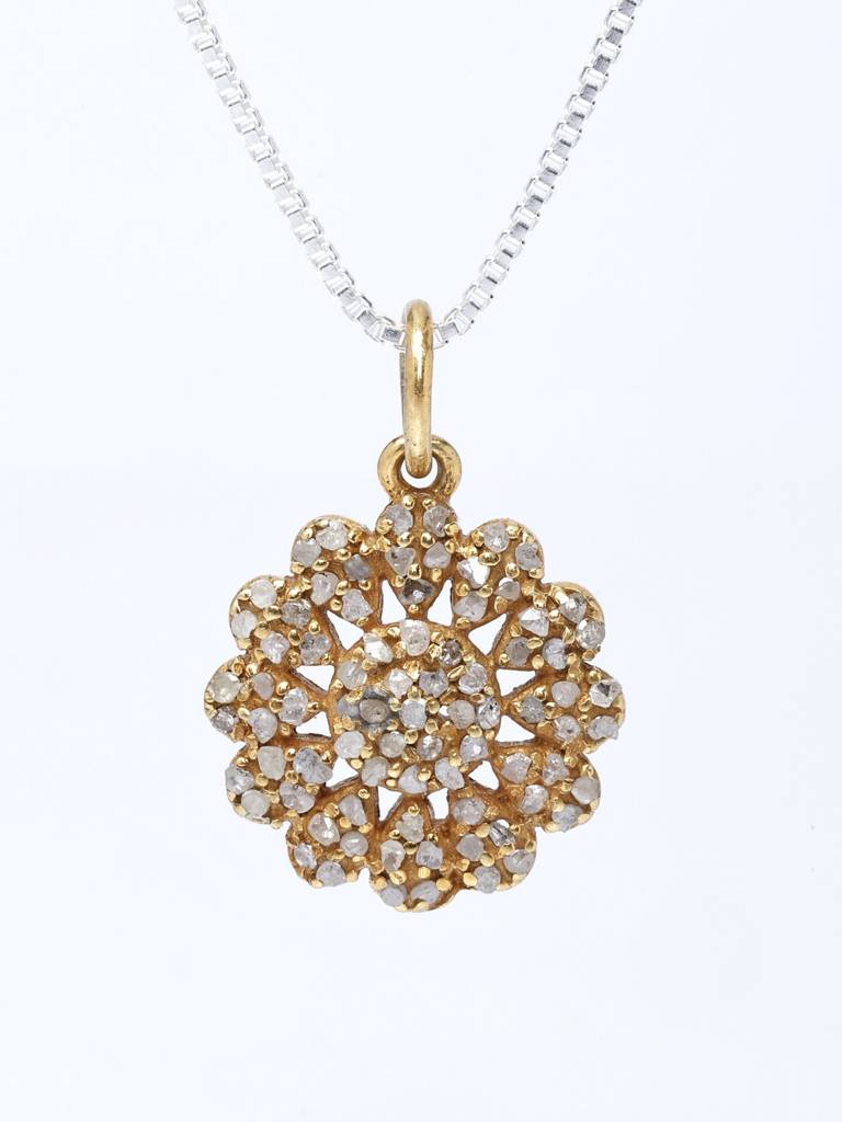 Flower Design Sterling Silver Gold Plated Pendant With Diamond : LDD441