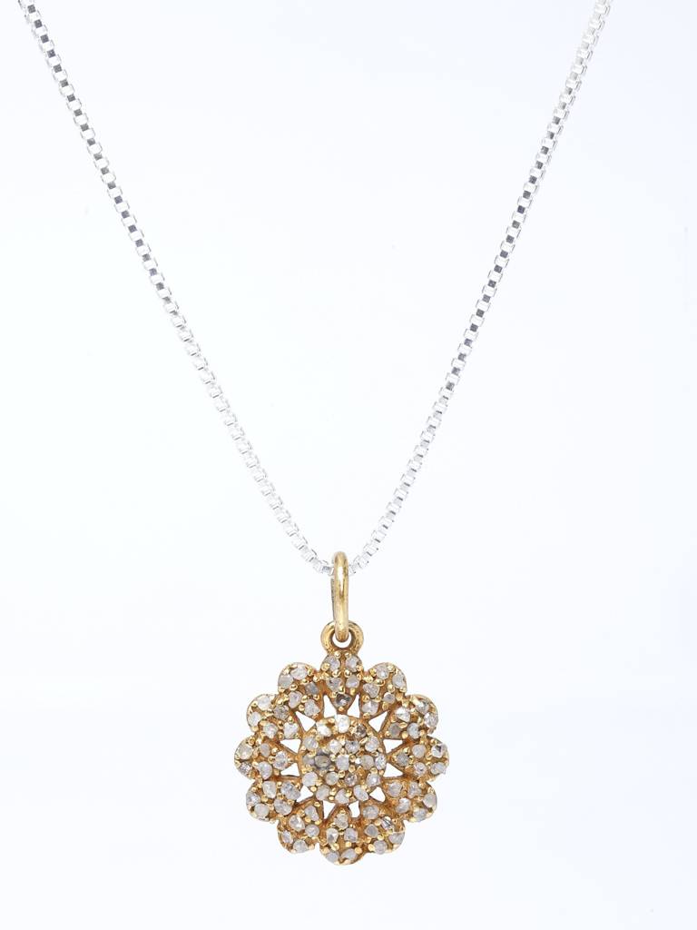 Flower Design Sterling Silver Gold Plated Pendant With Diamond : LDD441