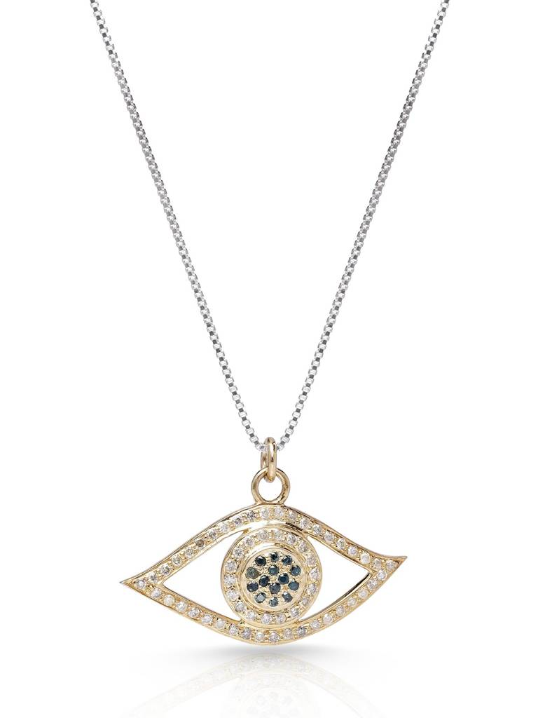 Gold Plated Sterling Silver Evil Eye Pendant With Diamond And Emerald Gemstone : LDD446