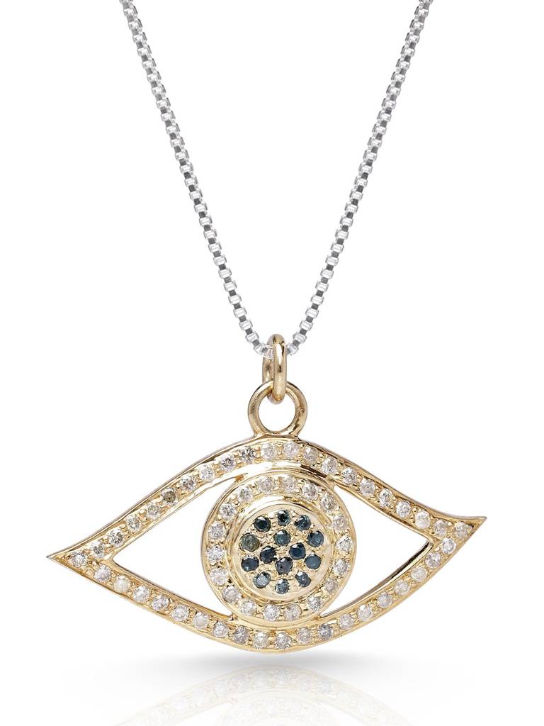 Gold Plated Sterling Silver Evil Eye Pendant With Diamond And Emerald Gemstone : LDD446