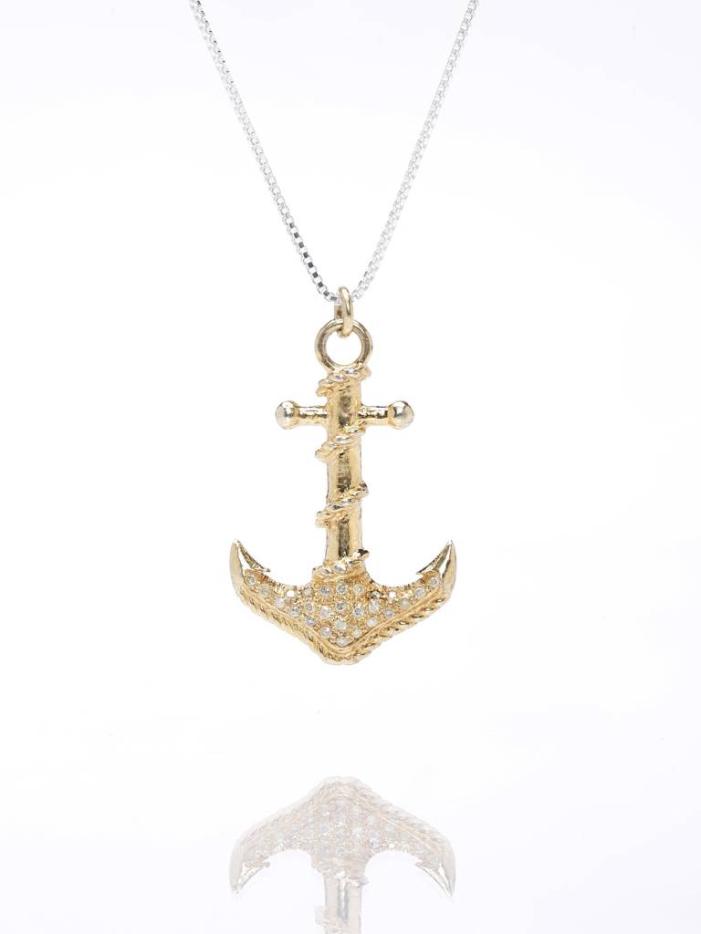 Gold Plated Sterling Silver Anchor Pendant With Diamond : LDD451