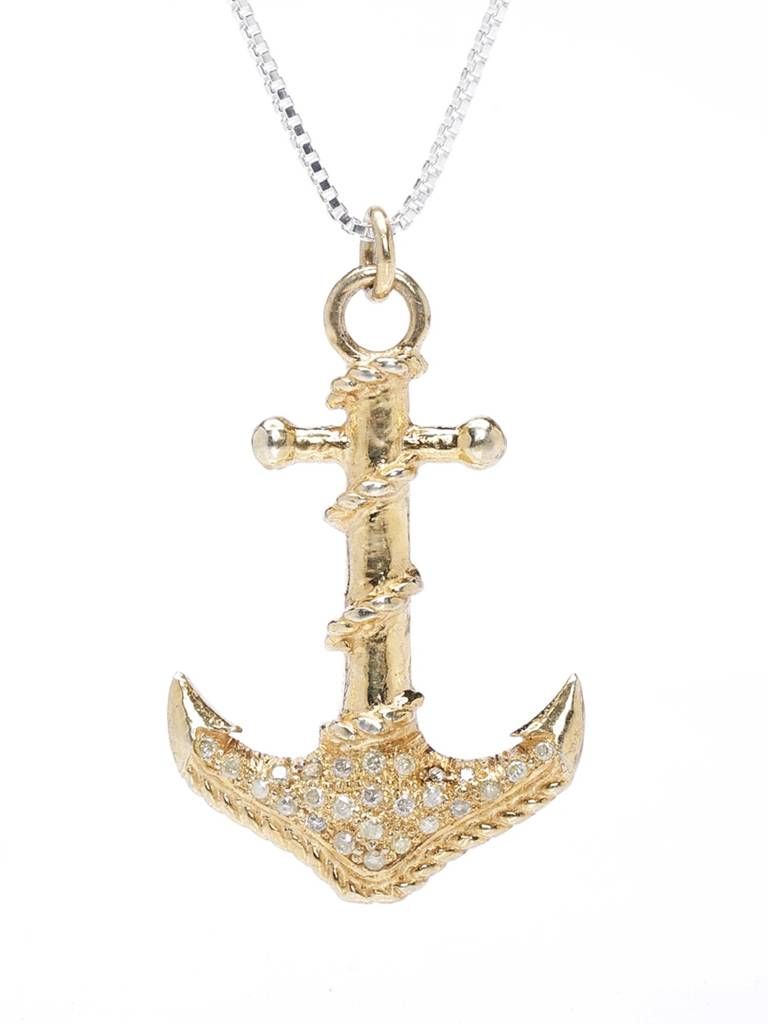 Gold Plated Sterling Silver Anchor Pendant With Diamond : LDD451