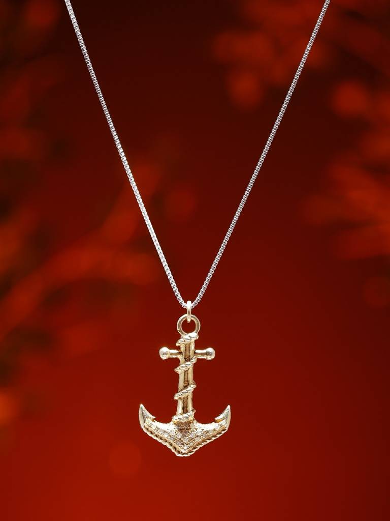 Gold Plated Sterling Silver Anchor Pendant With Diamond : LDD451