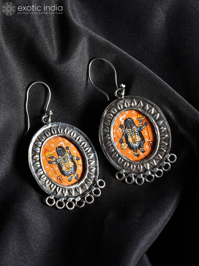 Hand Painted Goddess Kali Dangle Earrings 925 Sterling Silver : LDD500