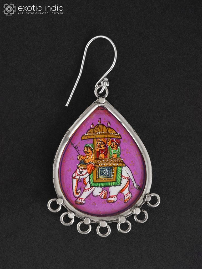 Dangle Earrings Hand-Painted Rajasthani Royal Elephant Earrings Jewelry For Women 925 Sterling Silver : LDD501