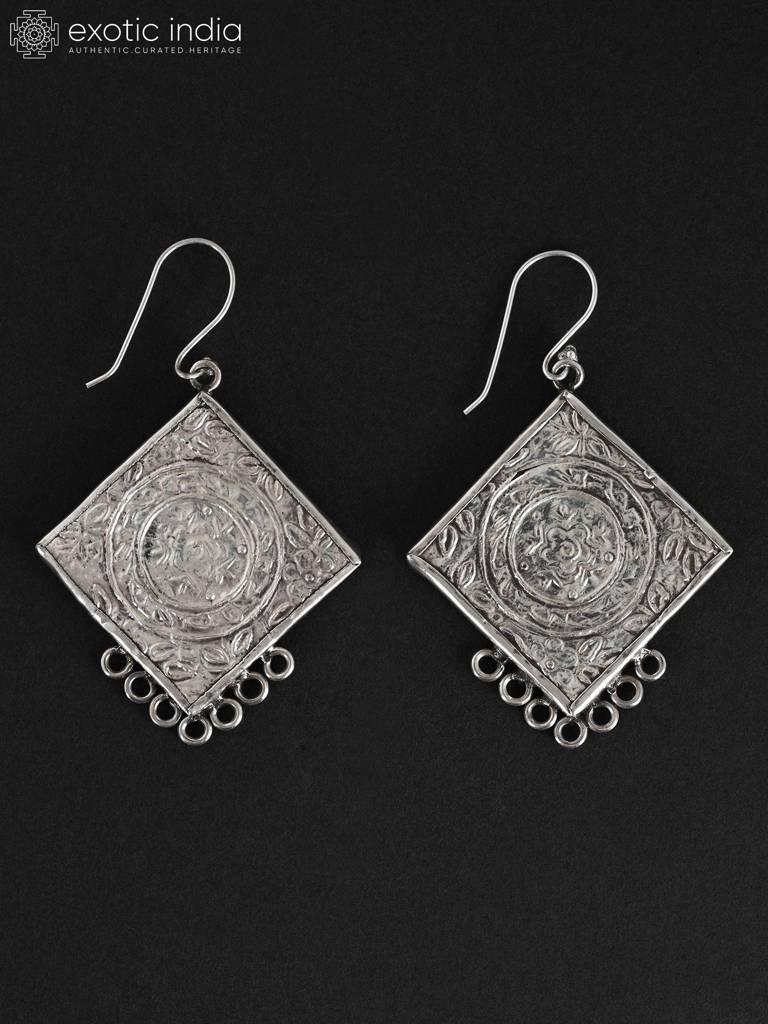 Hand Painted Goddess Durga Hook Dangle Earrings 925 Sterling Silver : LDD502