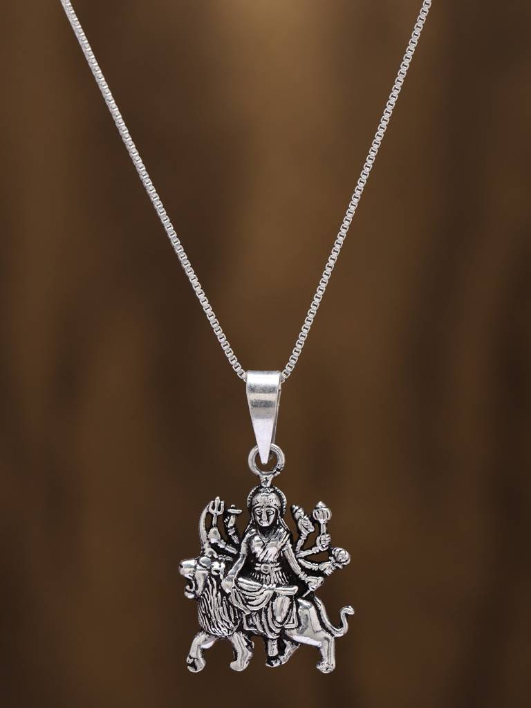 925 Sterling Silver Goddess Durga Pendant Sterling Silver One Size  Silver