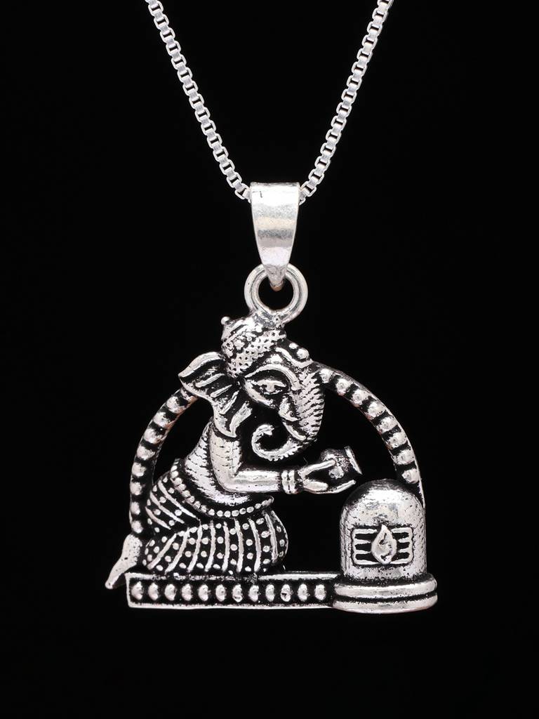 Lord Ganesha Pouring Water On Shivalinga Pendant 925 Sterling Silver : LDD517