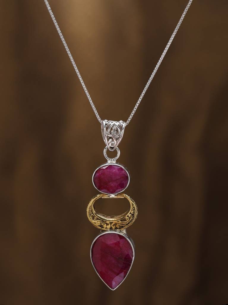 Ruby Stone 925 Sterling Silver Pendant Fine Jewelry For Women : LDD519