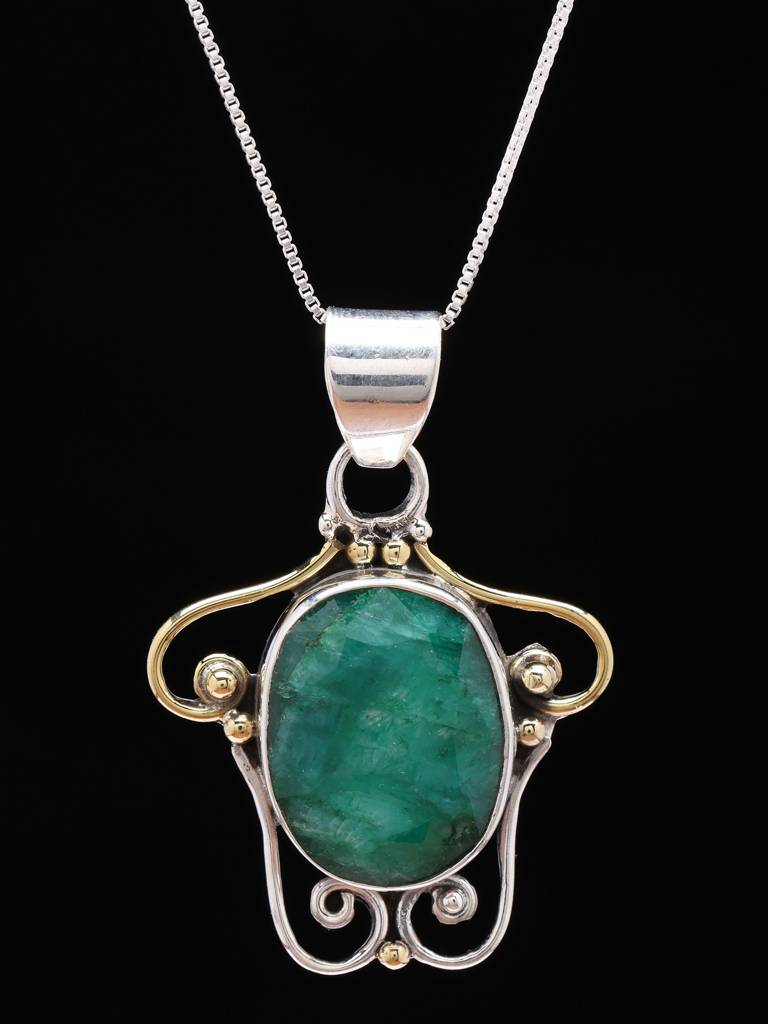 Faceted Emerald Gemstone Pendant 925 Sterling Silver : LDD520