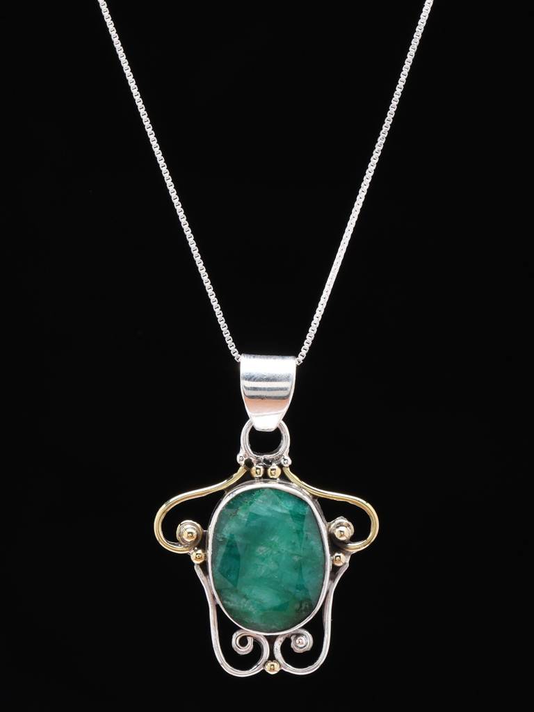 Faceted Emerald Gemstone Pendant 925 Sterling Silver : LDD520