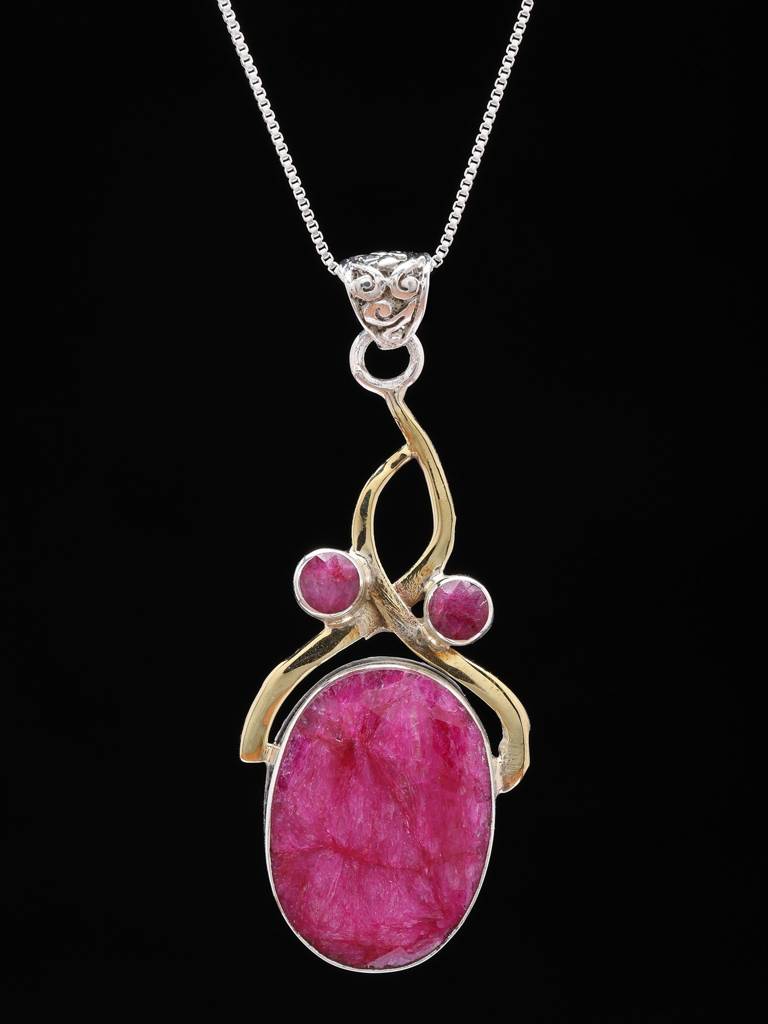 Designer Pendant 925 Sterling Silver Ruby Gemstone Oval Shape : LDD523