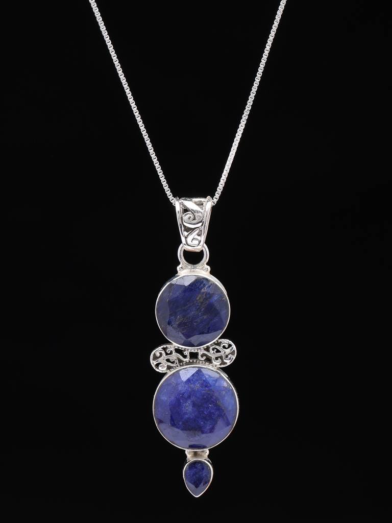 Faceted Round Shape Duplet Lapis Lazuli Pendant Fine Jewelry For Women 925 Sterling Silver : LDD528