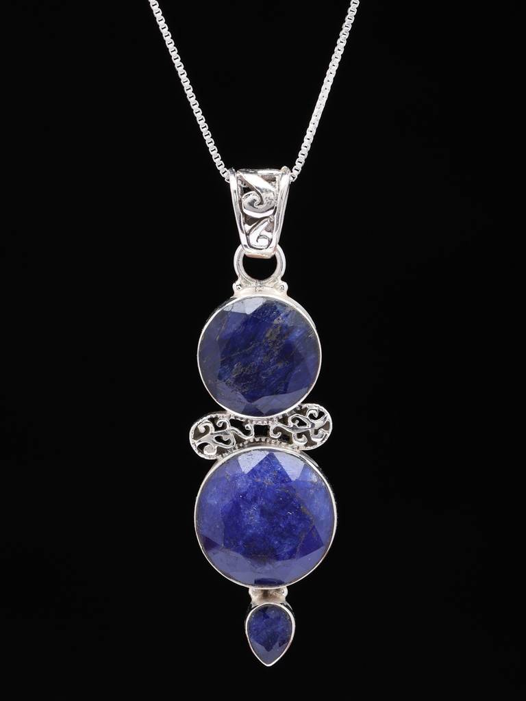 Faceted Round Shape Duplet Lapis Lazuli Pendant Fine Jewelry For Women 925 Sterling Silver : LDD528