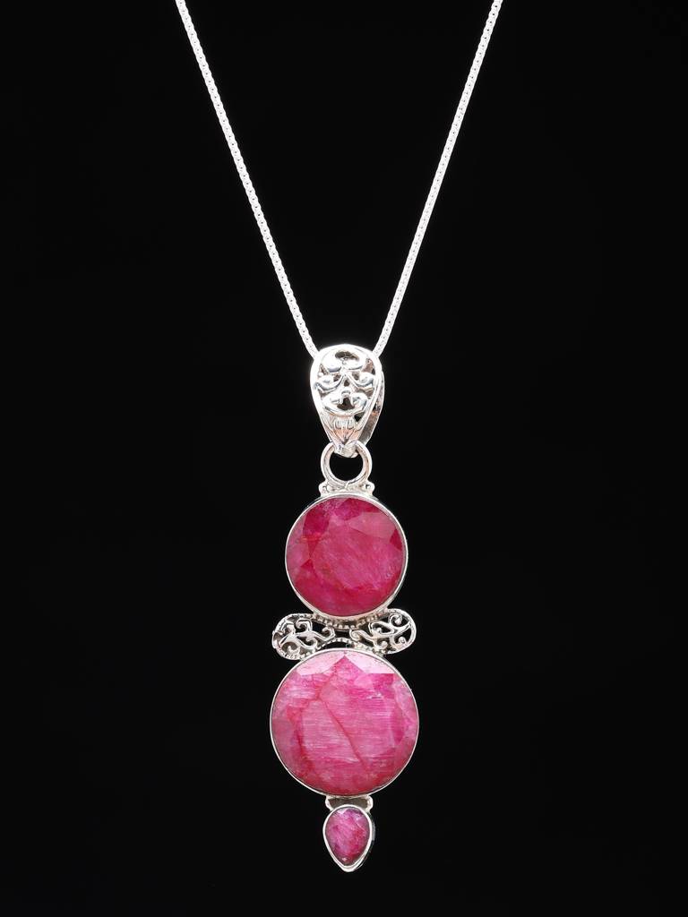 Faceted Round Shape Ruby Stone 925 Sterling Silver Pendant Fine Jewelry For Women : LDD531