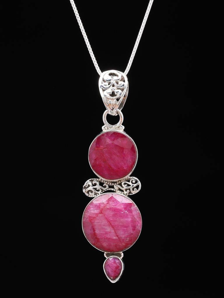 Faceted Round Shape Ruby Stone 925 Sterling Silver Pendant Fine Jewelry For Women : LDD531