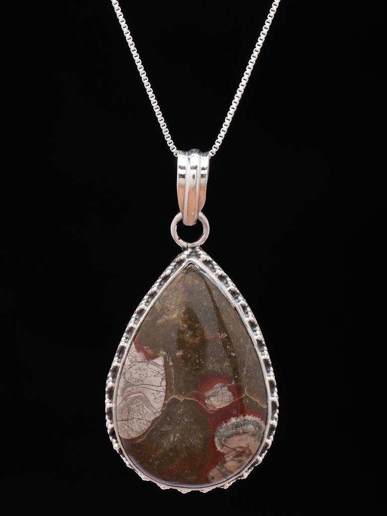 Teardrop Shaped Mushroom Jasper Gemstone Pendant Fine Jewelry For Women 925 Sterling Silver : LDD533