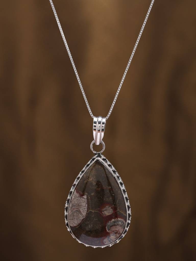 Teardrop Shaped Mushroom Jasper Gemstone Pendant Fine Jewelry For Women 925 Sterling Silver : LDD533