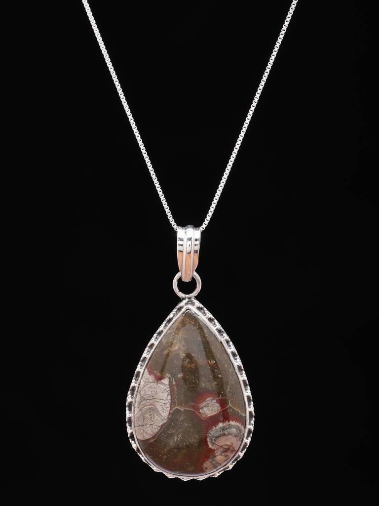 Teardrop Shaped Mushroom Jasper Gemstone Pendant Fine Jewelry For Women 925 Sterling Silver : LDD533