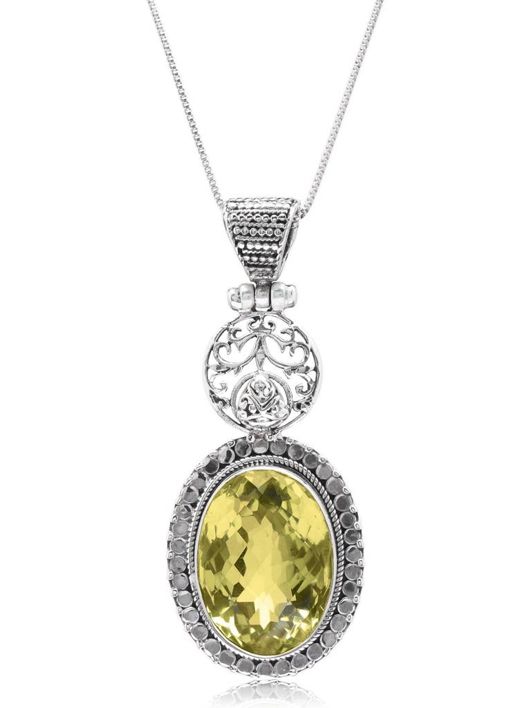 Faceted Oval Shape Lemon Quartz Pendant Fine Jewelry For Women 925 Sterling Silver : LDD535
