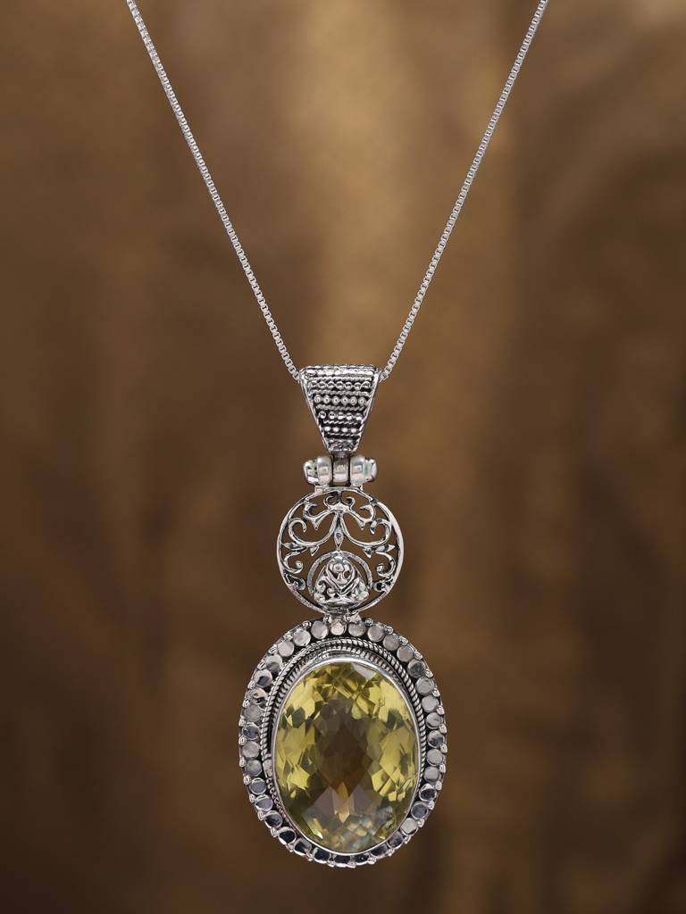 Faceted Oval Shape Lemon Quartz Pendant Fine Jewelry For Women 925 Sterling Silver : LDD535