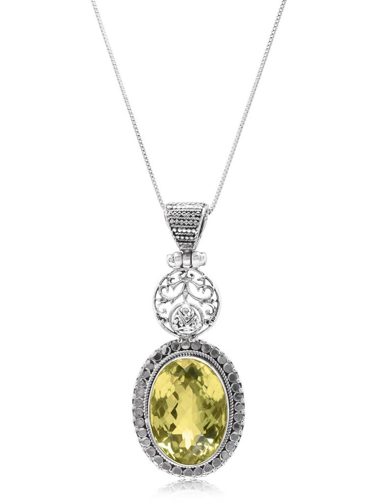 Faceted Oval Shape Lemon Quartz Pendant Fine Jewelry For Women 925 Sterling Silver : LDD535
