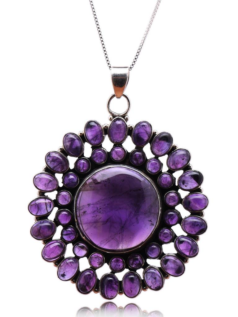 Floral Design Pendant With Amethyst Gemstone 925 Sterling Silver : LDD540
