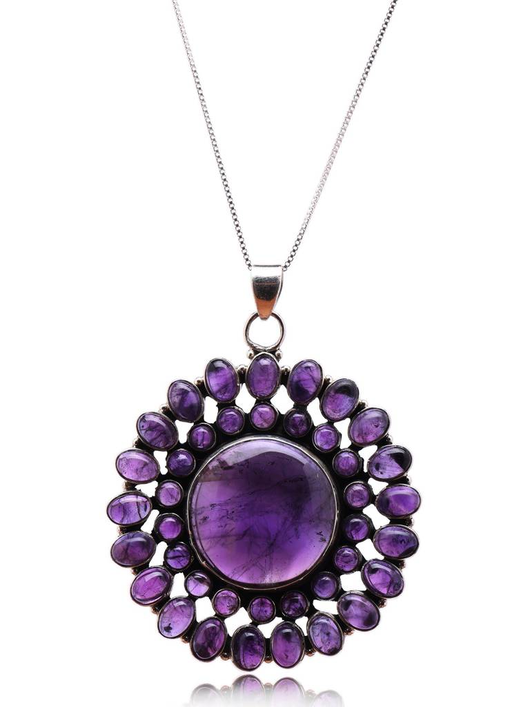 Floral Design Pendant With Amethyst Gemstone 925 Sterling Silver : LDD540