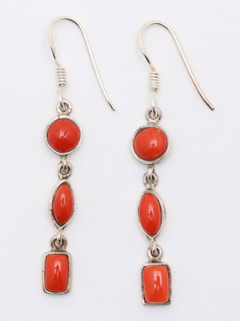 Long Hook Dangle Coral Gemstone Earrings 925 Sterling Silver : LDD550