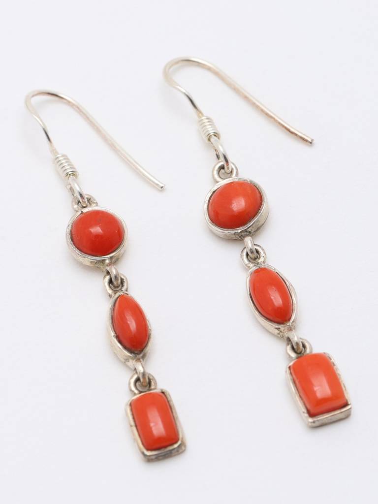 Long Hook Dangle Coral Gemstone Earrings 925 Sterling Silver : LDD550