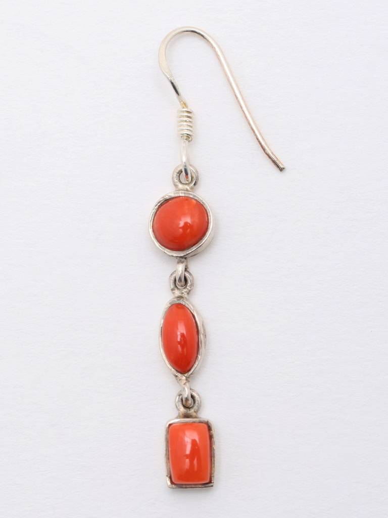 Long Hook Dangle Coral Gemstone Earrings 925 Sterling Silver : LDD550
