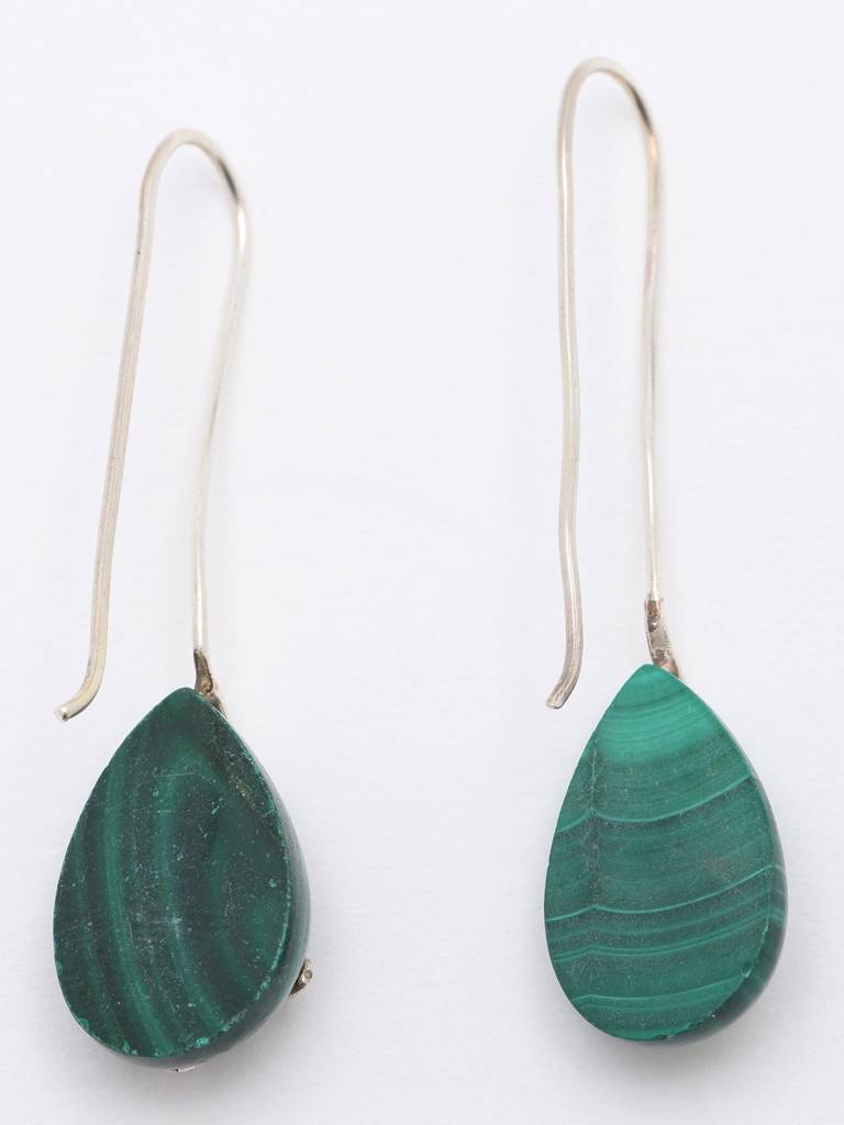 Long Hook Dangle Earrings With Pear Shaped Malachite Stone Fine Jewelry For Women 925 Sterling Silver : LDD551