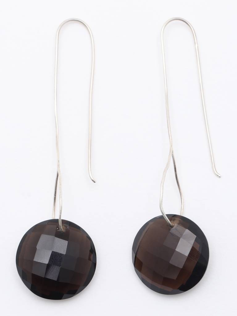Long Hook Dangle Earrings With Faceted Smoky Quartz Fine Jewelry For Women 925 Sterling Silver : LDD553