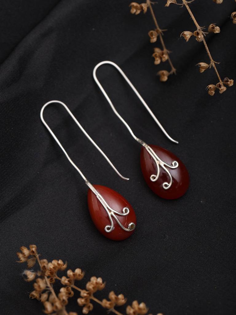 Long Hook Dangle Earrings With Ruby Stone Almond Shaped Fine Jewelry For Women 925 Sterling Silver : LDD554