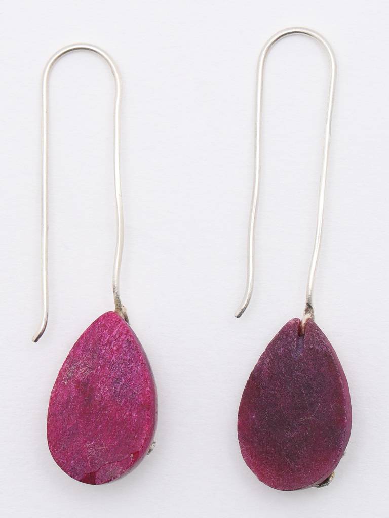 Long Hook Dangle Earrings With Ruby Stone Almond Shaped Fine Jewelry For Women 925 Sterling Silver : LDD554