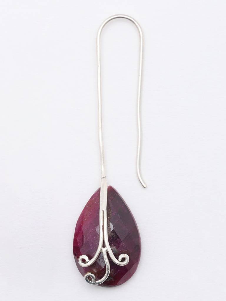 Long Hook Dangle Earrings With Ruby Stone Almond Shaped Fine Jewelry For Women 925 Sterling Silver : LDD554