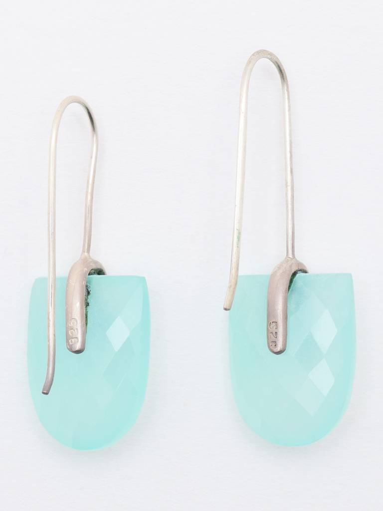 Long Hook Dangle Faceted Aqua Chalcedony Drop Earrings : LDD555