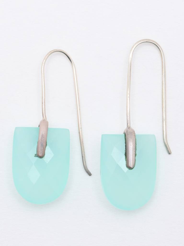 Long Hook Dangle Faceted Aqua Chalcedony Drop Earrings : LDD555
