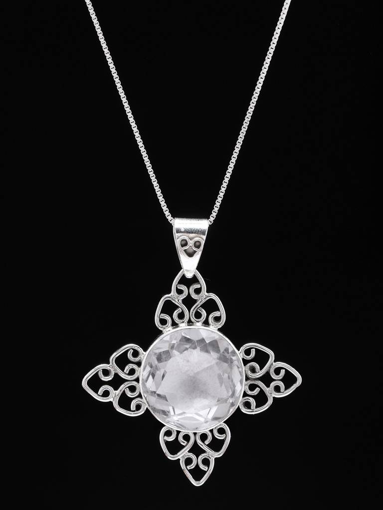 Faceted Crystal Gemstone Pendant Fine Jewelry For Women 925 Sterling Silver : LDD556