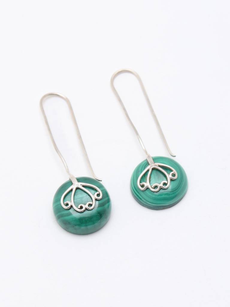 Long Hook Dangle Earrings With Malachite Gemstone Fine Jewelry For Women 925 Sterling Silver : LDD562
