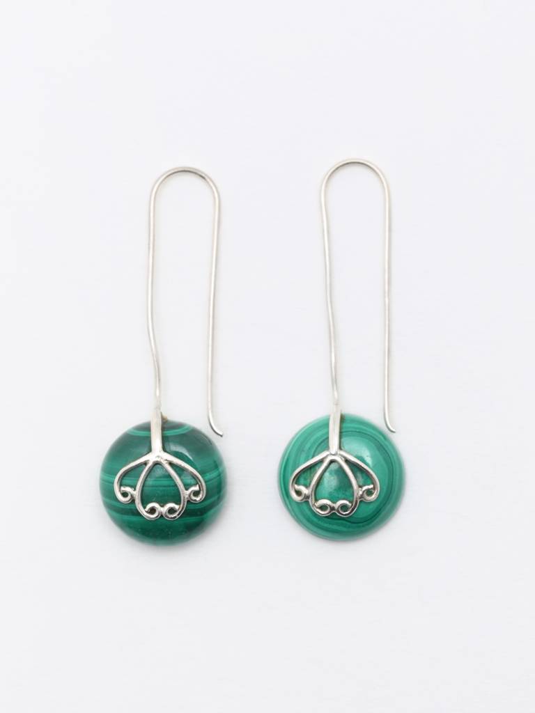Long Hook Dangle Earrings With Malachite Gemstone Fine Jewelry For Women 925 Sterling Silver : LDD562