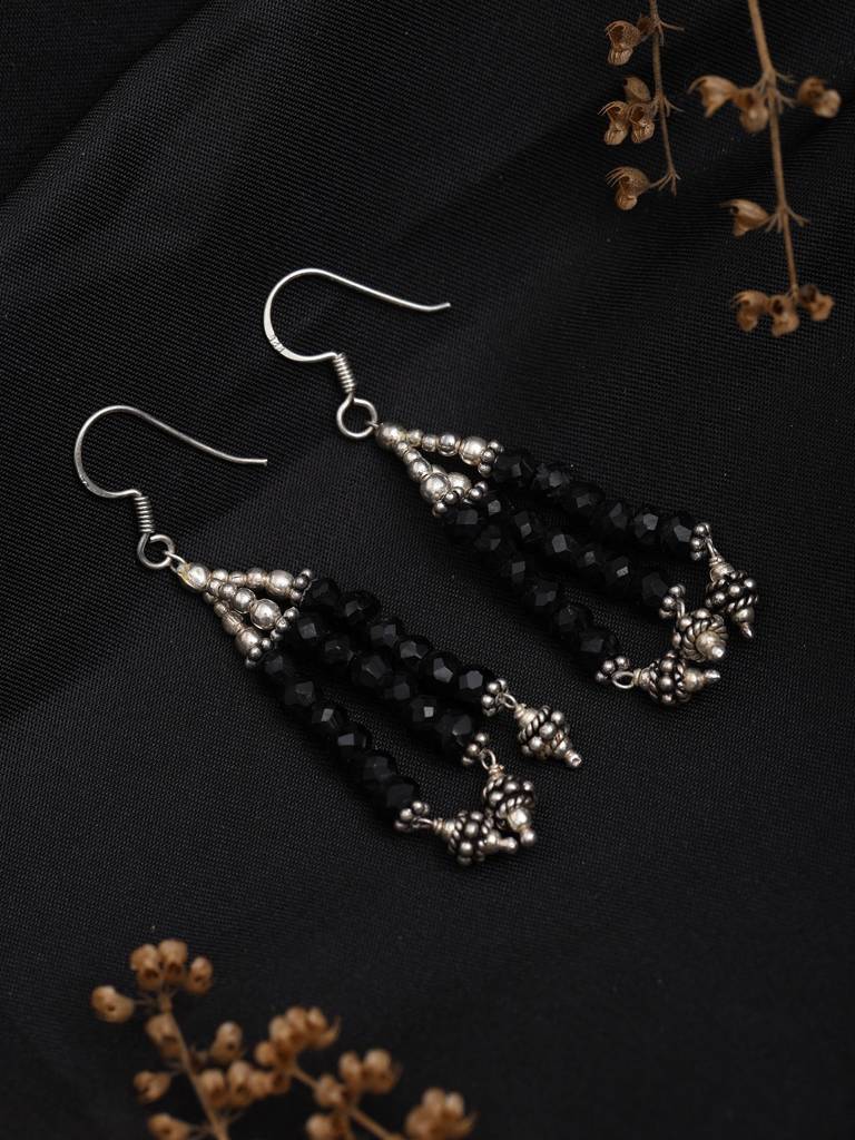 Long Hook Dangle Earrings With Black Onyx Fine Jewelry For Women 925 Sterling Silver : LDD564