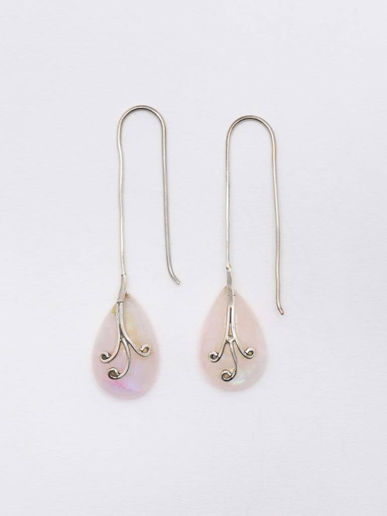 Long Hook Dangle Earrings With Rose Quartz Stone Fine Jewelry For Women 925 Sterling Silver : LDD566