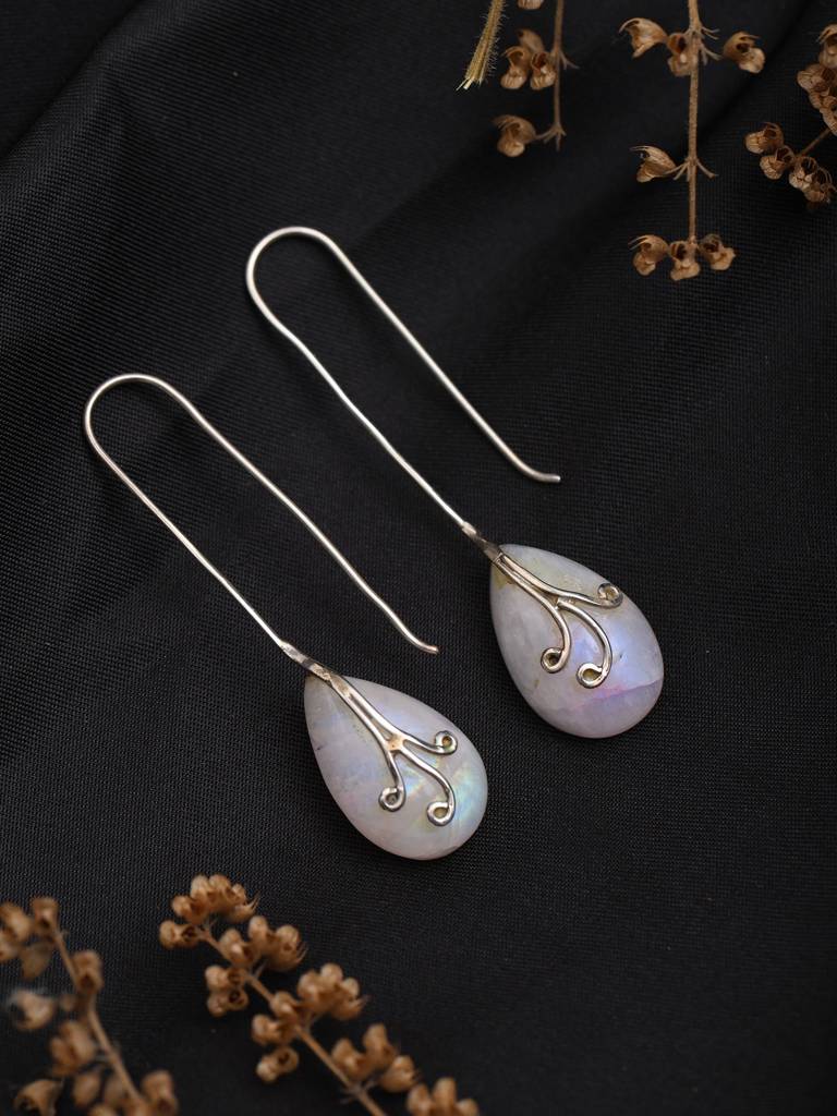 Long Hook Dangle Earrings With Rose Quartz Stone Fine Jewelry For Women 925 Sterling Silver : LDD566